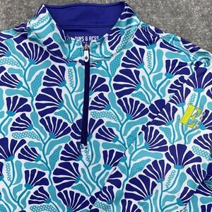 Pins & Aces 1/4 Zip Pullover Men XL Performance Stretch Golf Fan Print Blue Logo